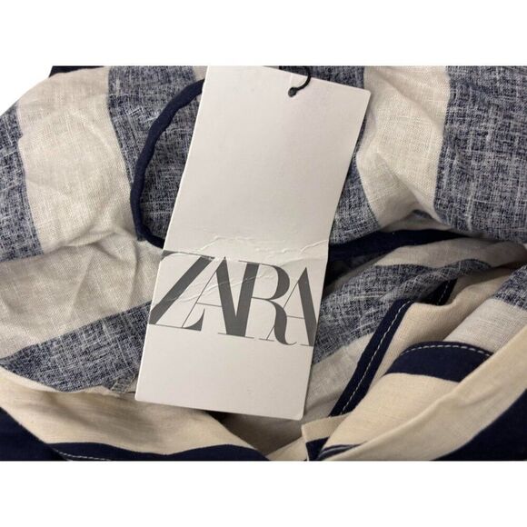 Zara Womens Shirt Dress Size S Navy Blue White Striped Midi Linen 3077/767 NWT - Picture 6 of 10